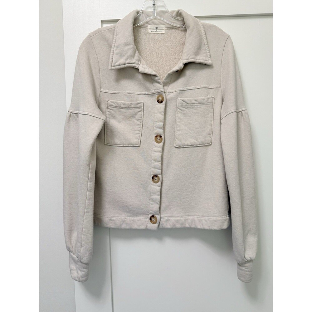 Anthropologie TLa Puff-Sleeve Jacket Sweater Coat Sweatshirt Cream Size XS - Picture 2 of 11
